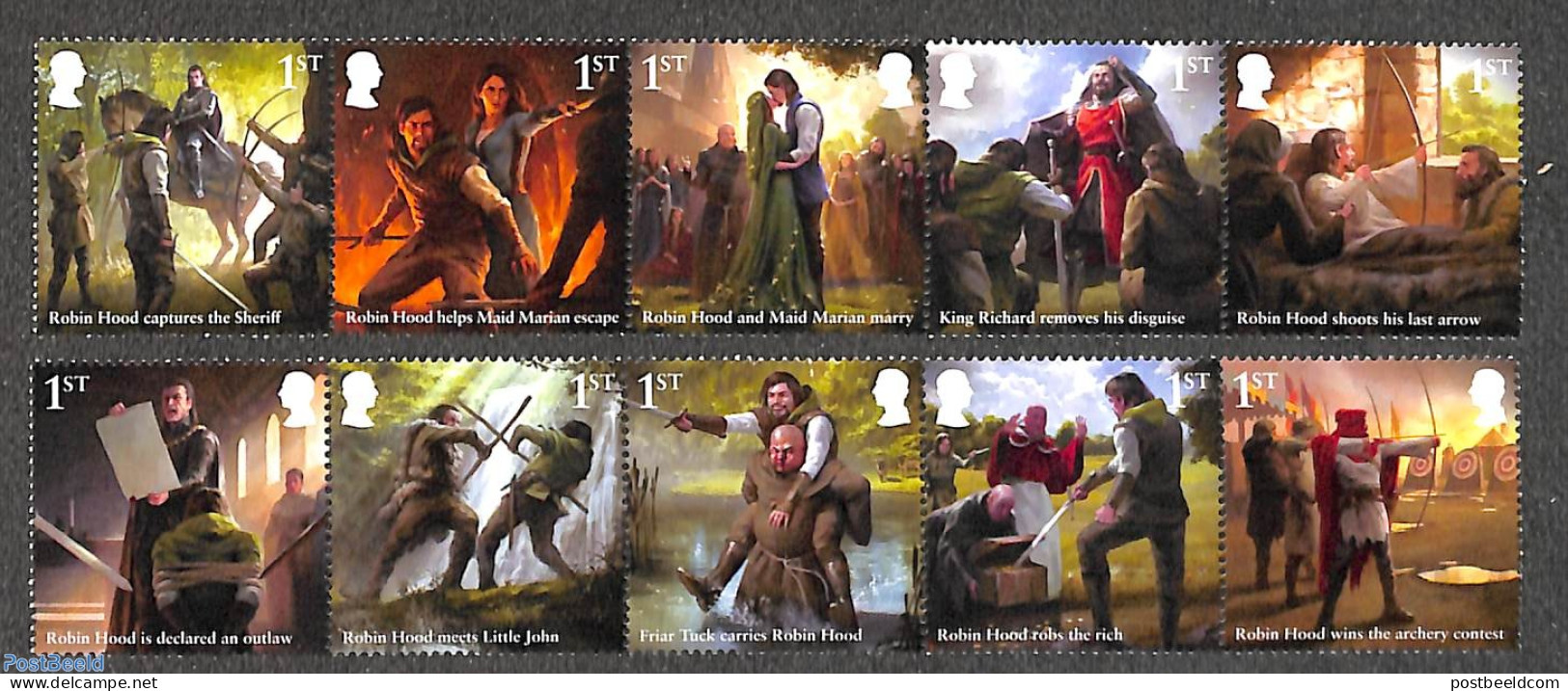 Great Britain 2023 The Legend Of Robin Hood 10v (2x[::::]), Mint NH, Nature - Horses - Art - Fairytales - Unused Stamps