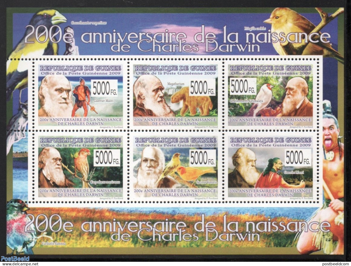 Guinea, Republic 2009 Charles Darwin 6v M/s, Mint NH, Nature - Bears - Birds - Other & Unclassified