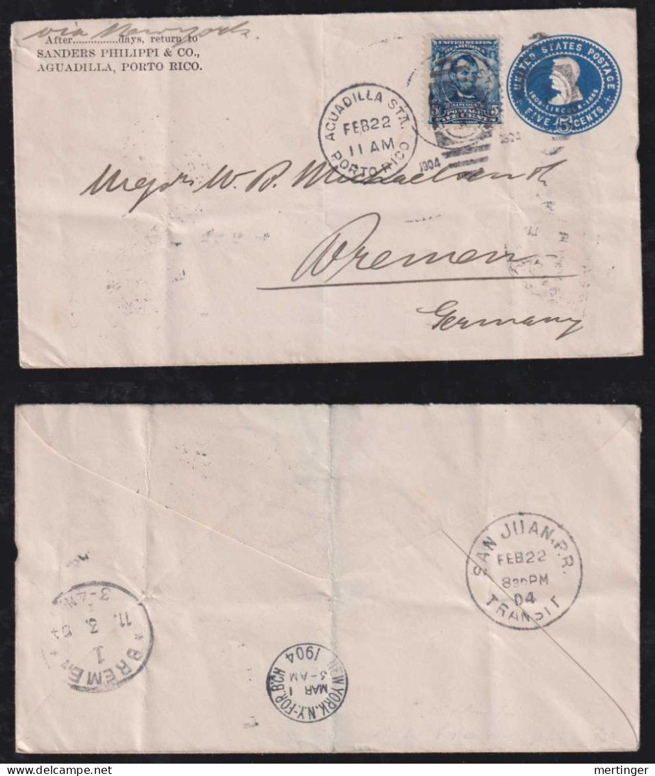 Puerto Rico USA 1904 Uprated Stationery AGUADILLA X BREMEN Germany - Puerto Rico