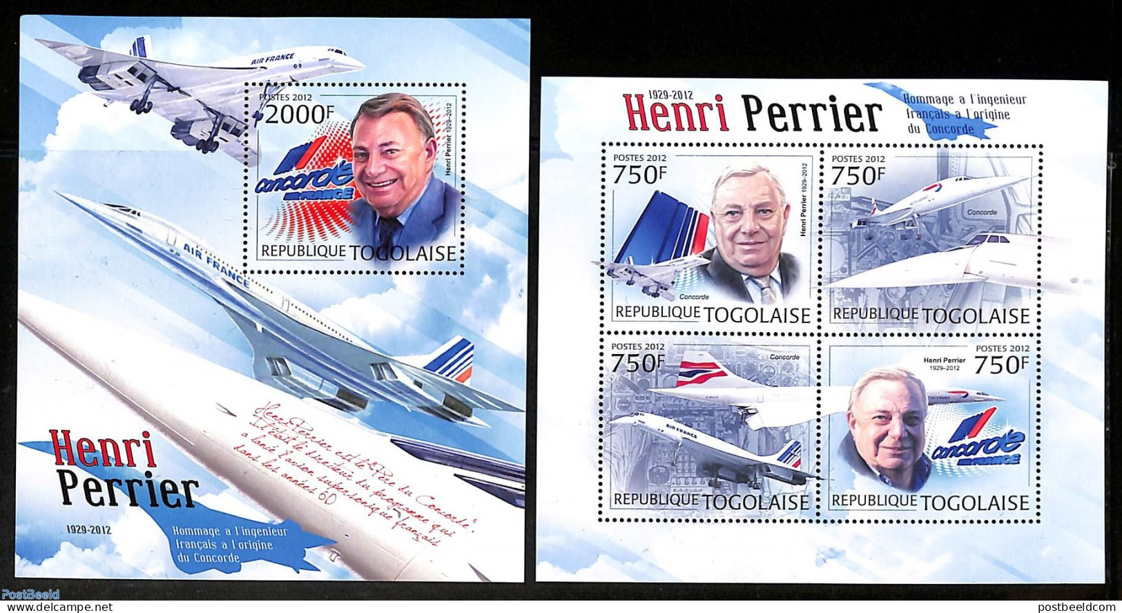 Togo 2011 Perrier, Concorde 2 S/s, Mint NH, Transport - Concorde - Aircraft & Aviation - Concorde