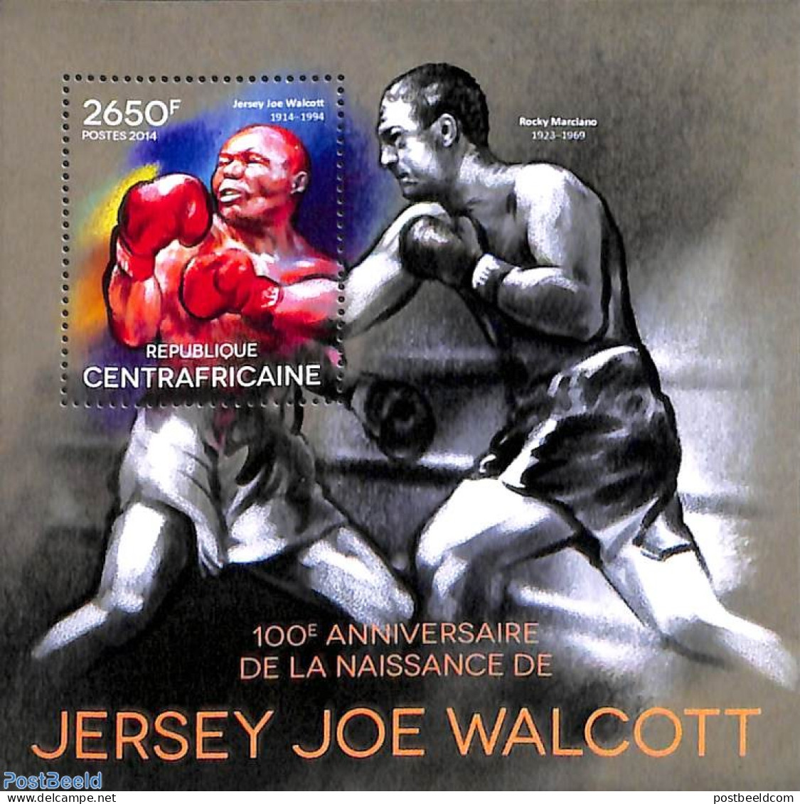 Central Africa 2014 Jersey Joe Walcott S/s, Mint NH, Sport - Boxing - Boxe