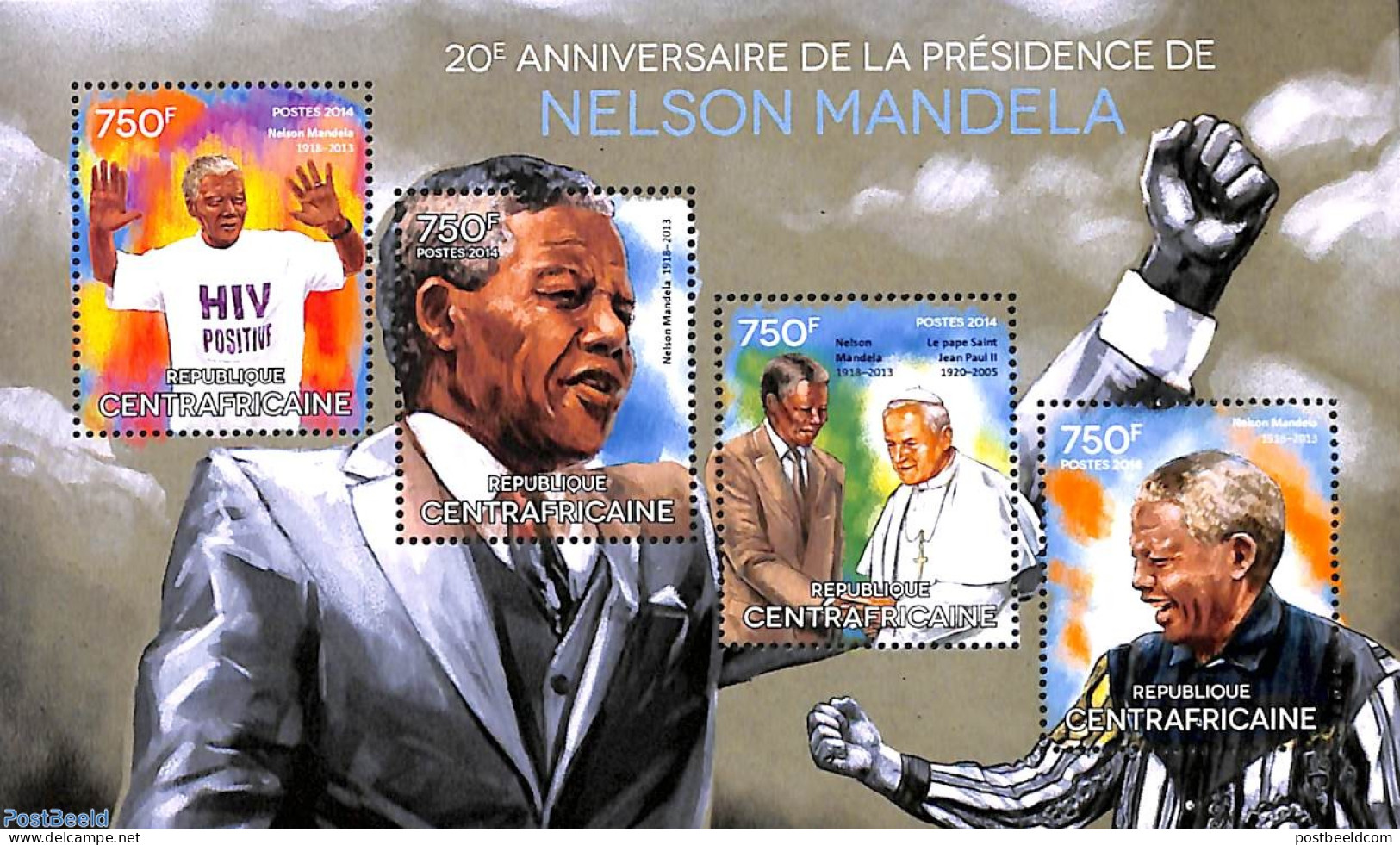 Central Africa 2014 Nelson Mandela 4v M/s, Mint NH, History - Religion - Politicians - Pope - Nelson Mandela - Päpste