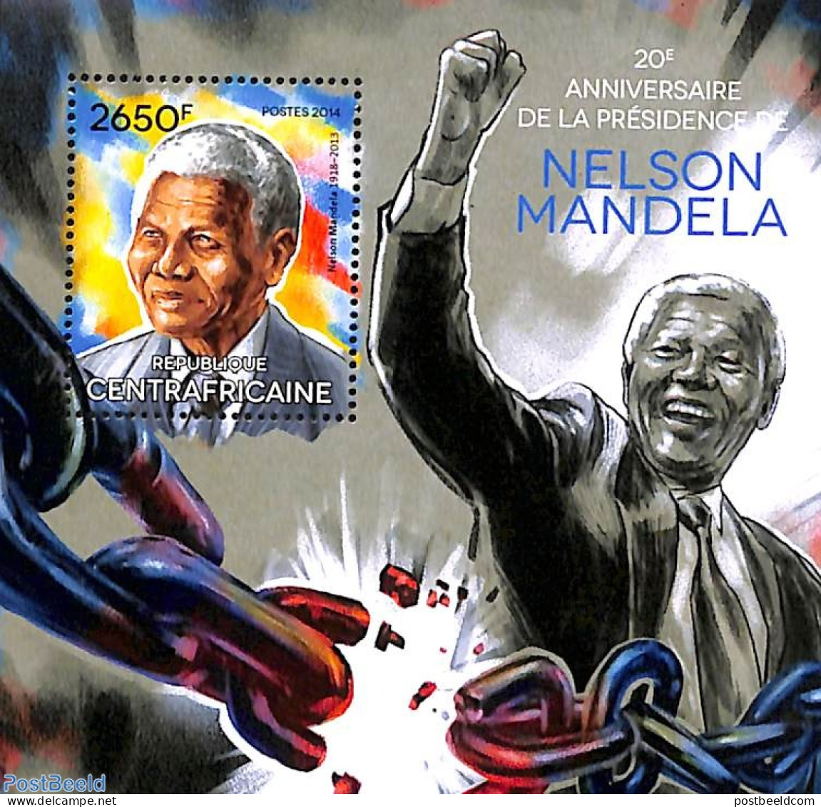 Central Africa 2014 Nelson Mandela S/s, Mint NH, History - Politicians - Nelson Mandela - Central African Republic