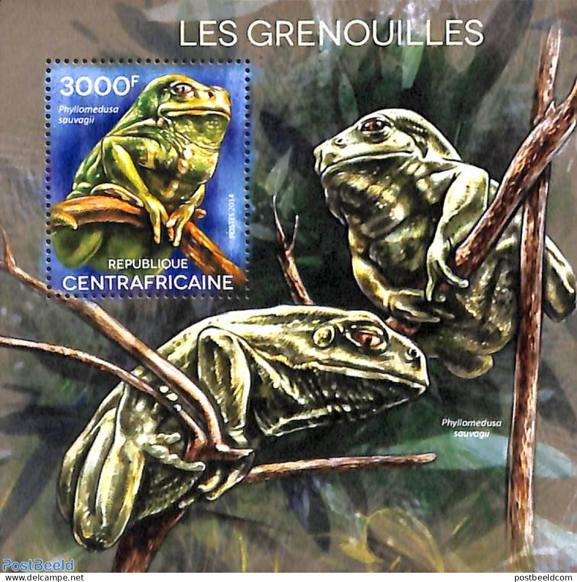 Central Africa 2014 Frogs S/s, Mint NH, Nature - Frogs & Toads - Reptiles - Centrafricaine (République)