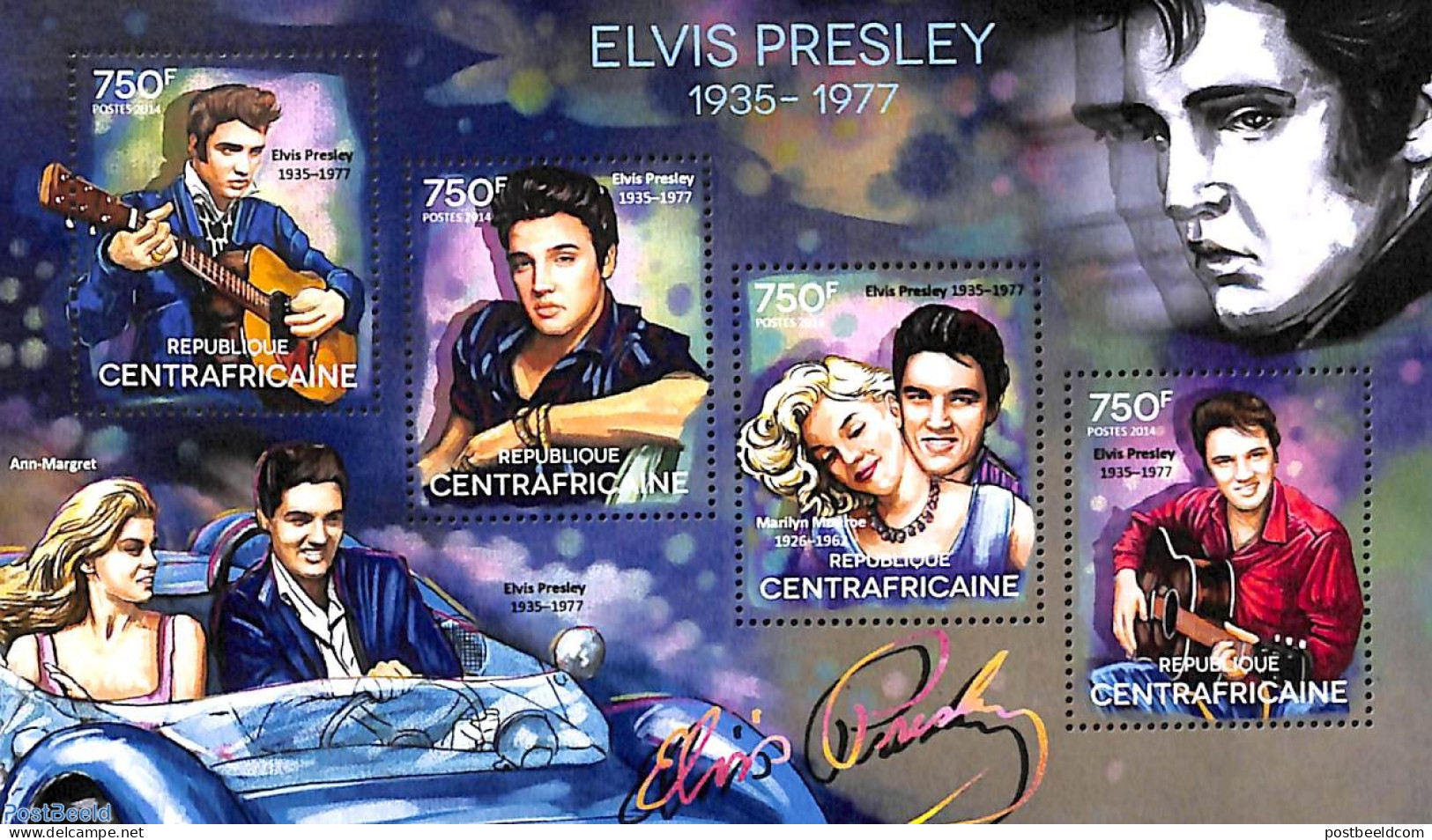 Central Africa 2014 Elvis Presley 4v M/s, Mint NH, Performance Art - Elvis Presley - Music - Popular Music - Elvis Presley