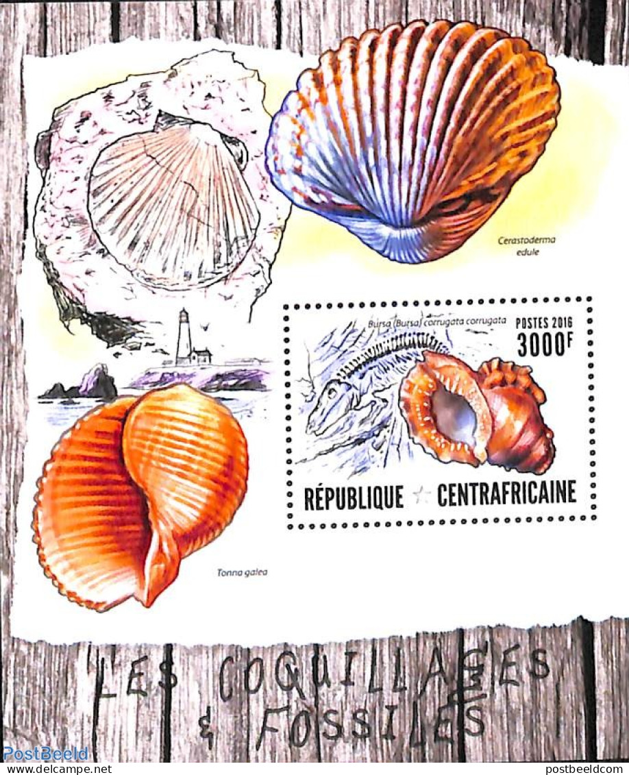 Central Africa 2016 Shells & Fossils S/s, Mint NH, History - Nature - Geology - Shells & Crustaceans - Vie Marine