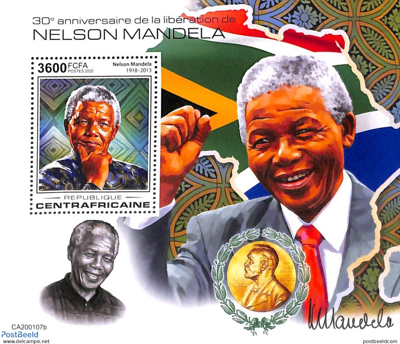 Central Africa 2020 Nelson Mandela S/s, Mint NH, History - Politicians - Nelson Mandela - Centrafricaine (République)