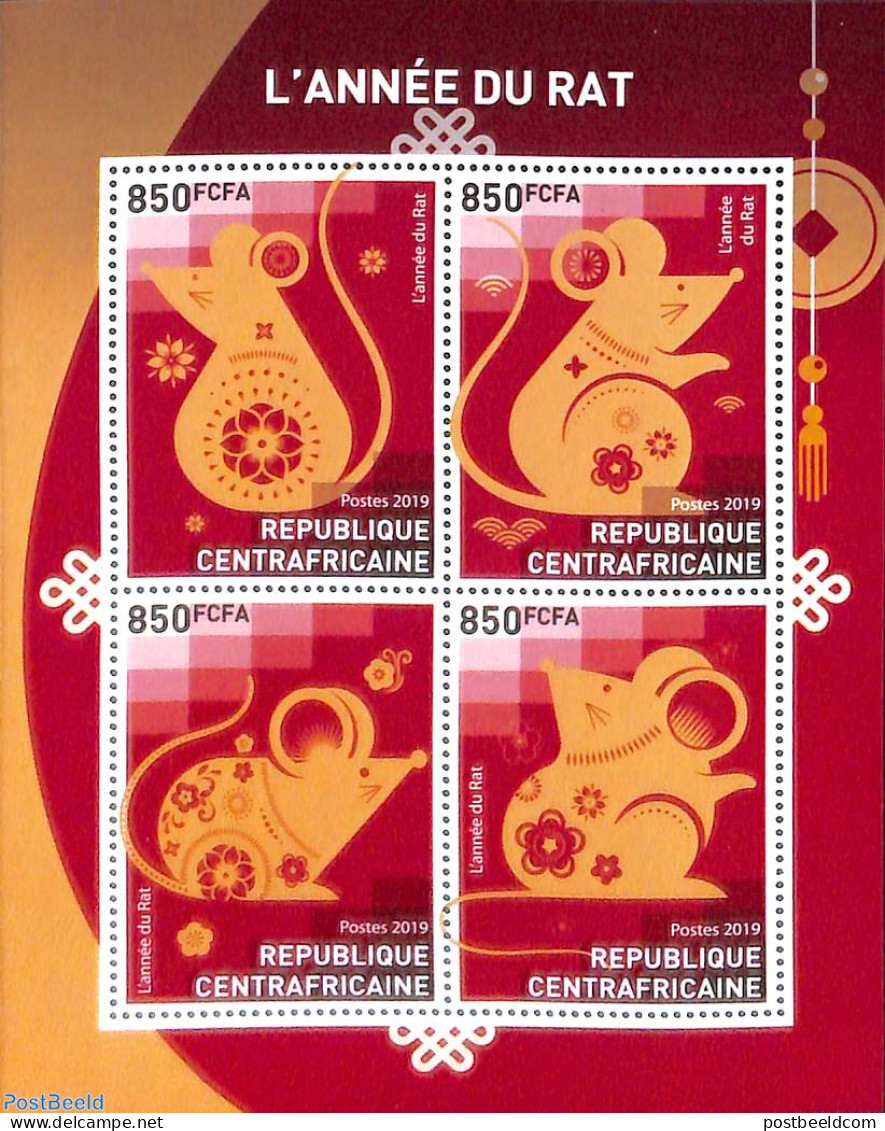 Central Africa 2019 Year Of The Rat 4v M/s, Mint NH, Various - New Year - Nouvel An