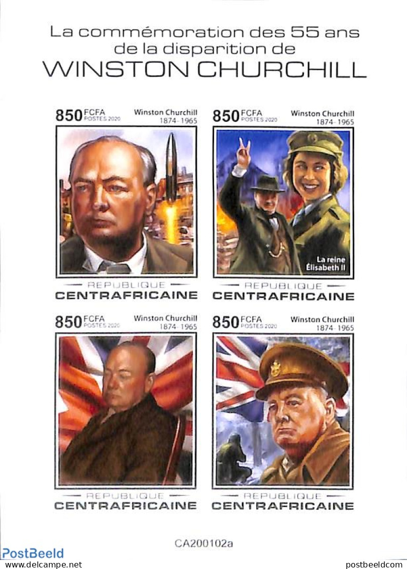 Central Africa 2020 Winston Churchill 4v M/s, Imperforated, Mint NH, History - Churchill - World War II - Sir Winston Churchill