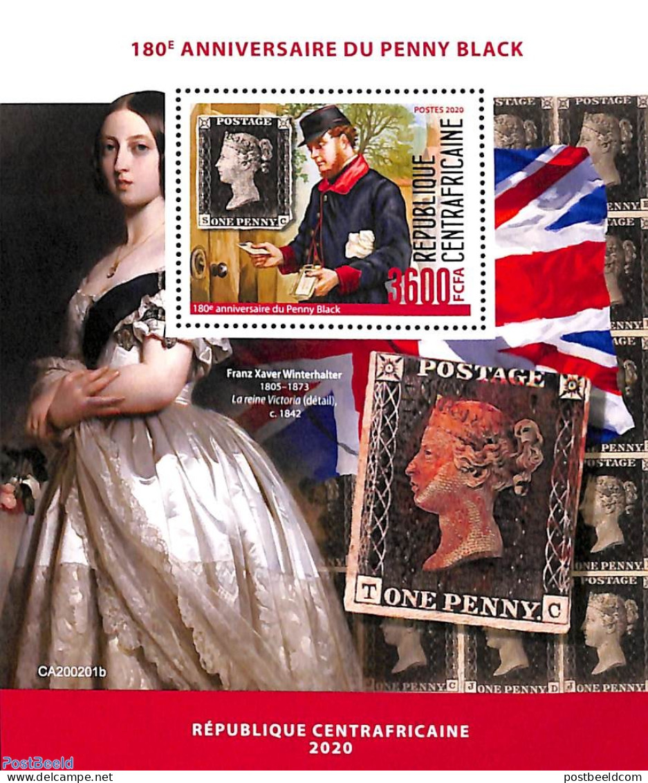 Central Africa 2020 180 Years Penny Black S/s, Mint NH, Stamps On Stamps - Postzegels Op Postzegels