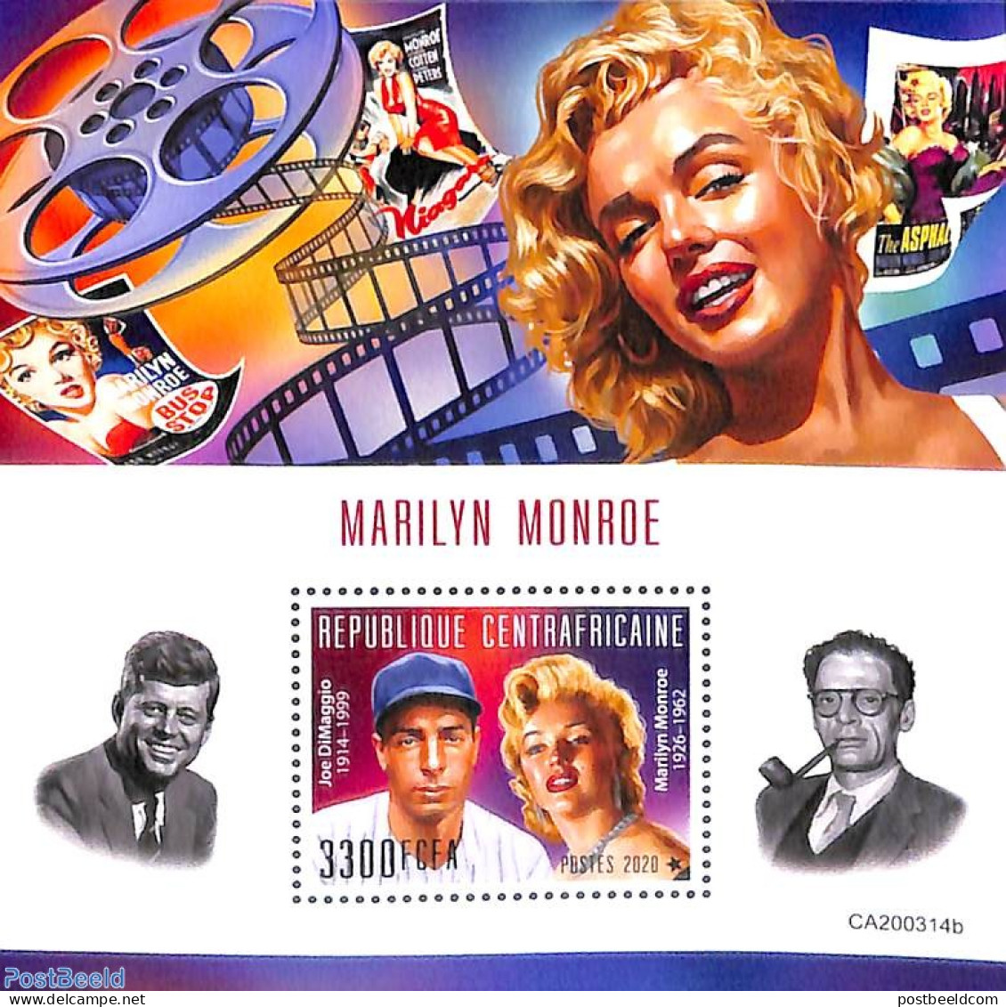 Central Africa 2020 Marilyn Monroe S/s, Mint NH, Performance Art - Sport - Marilyn Monroe - Baseball - Baseball