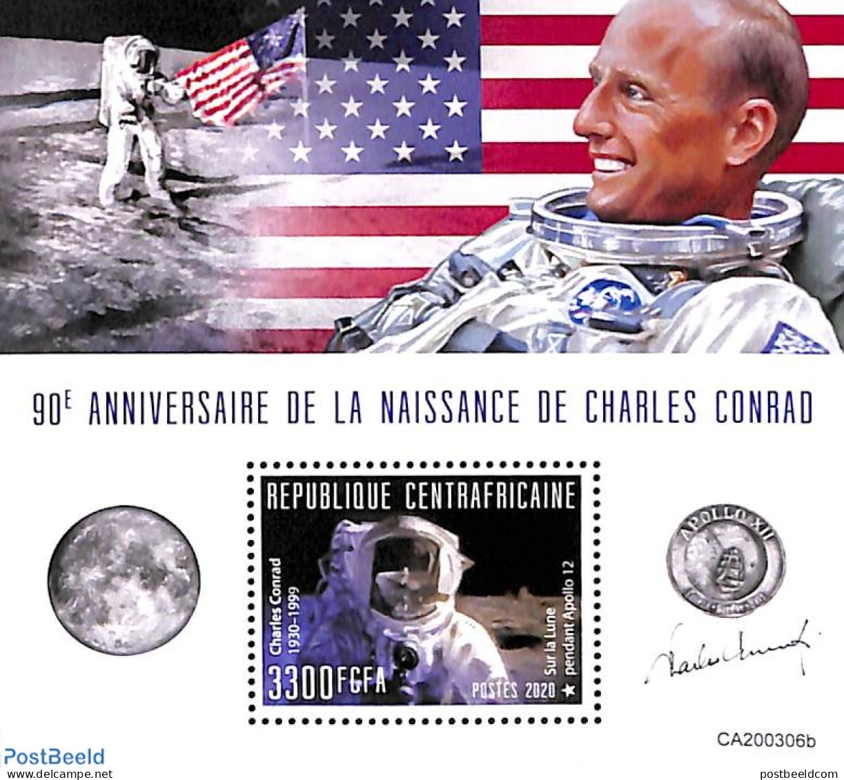 Central Africa 2020 Charles Conrad S/s, Mint NH, Transport - Space Exploration - Centrafricaine (République)