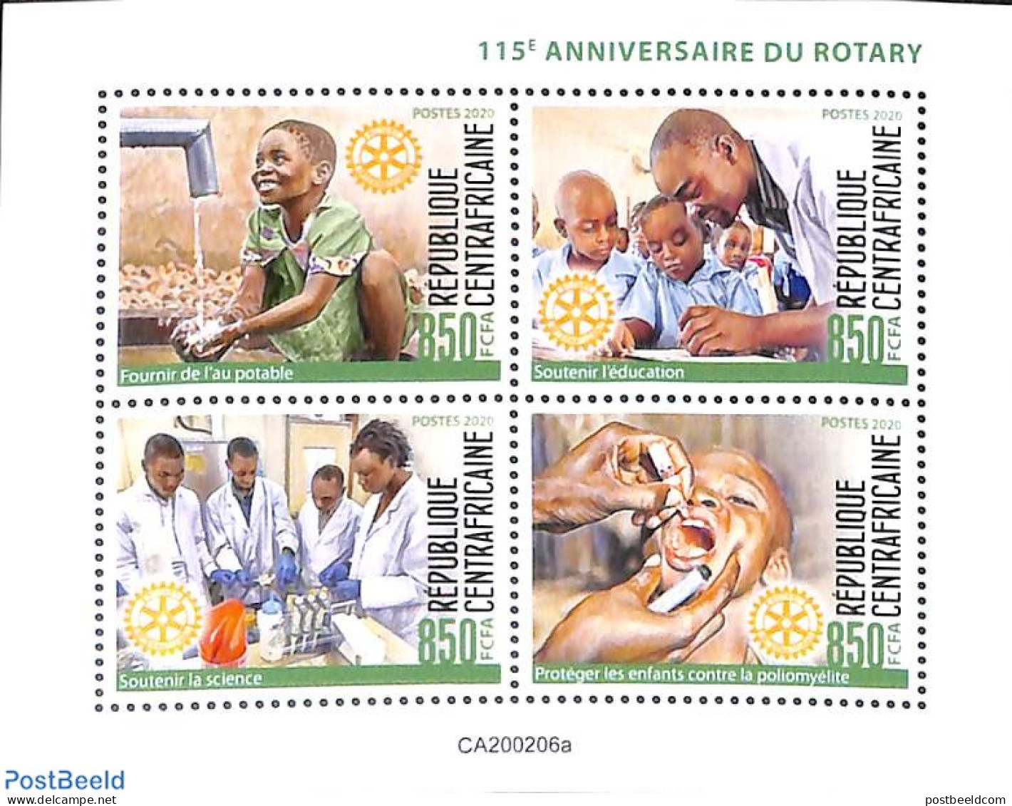 Central Africa 2020 Rotary 4v M/s, Mint NH, Various - Rotary - Rotary, Lions Club
