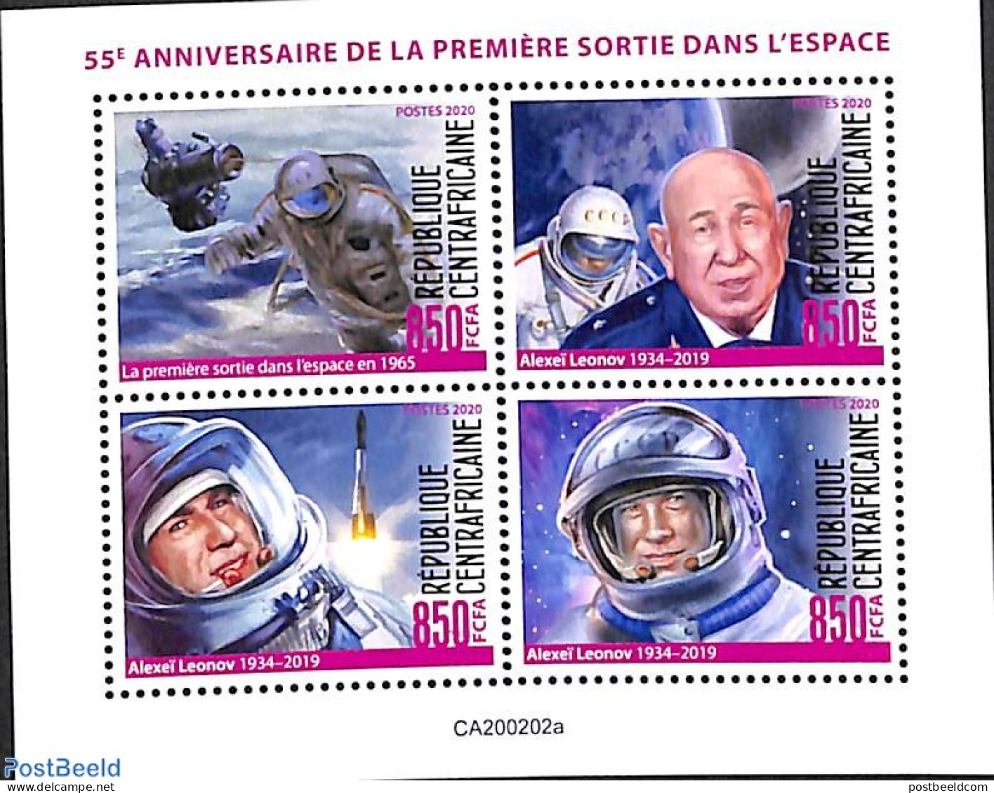 Central Africa 2020 First Space Walk 4v M/s, Mint NH, Transport - Space Exploration - Central African Republic