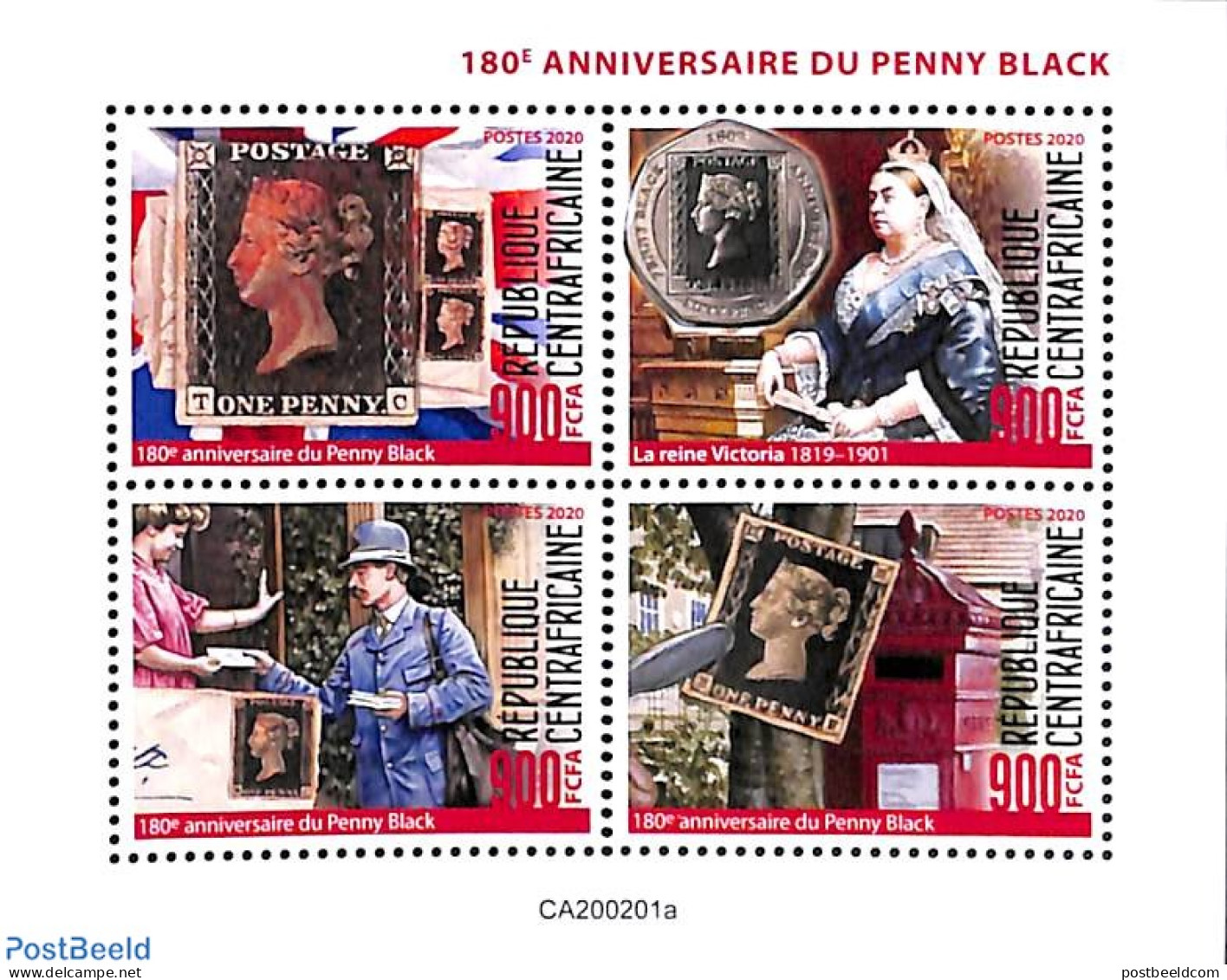 Central Africa 2020 Penny Black 4v M/s, Mint NH, Stamps On Stamps - Postzegels Op Postzegels