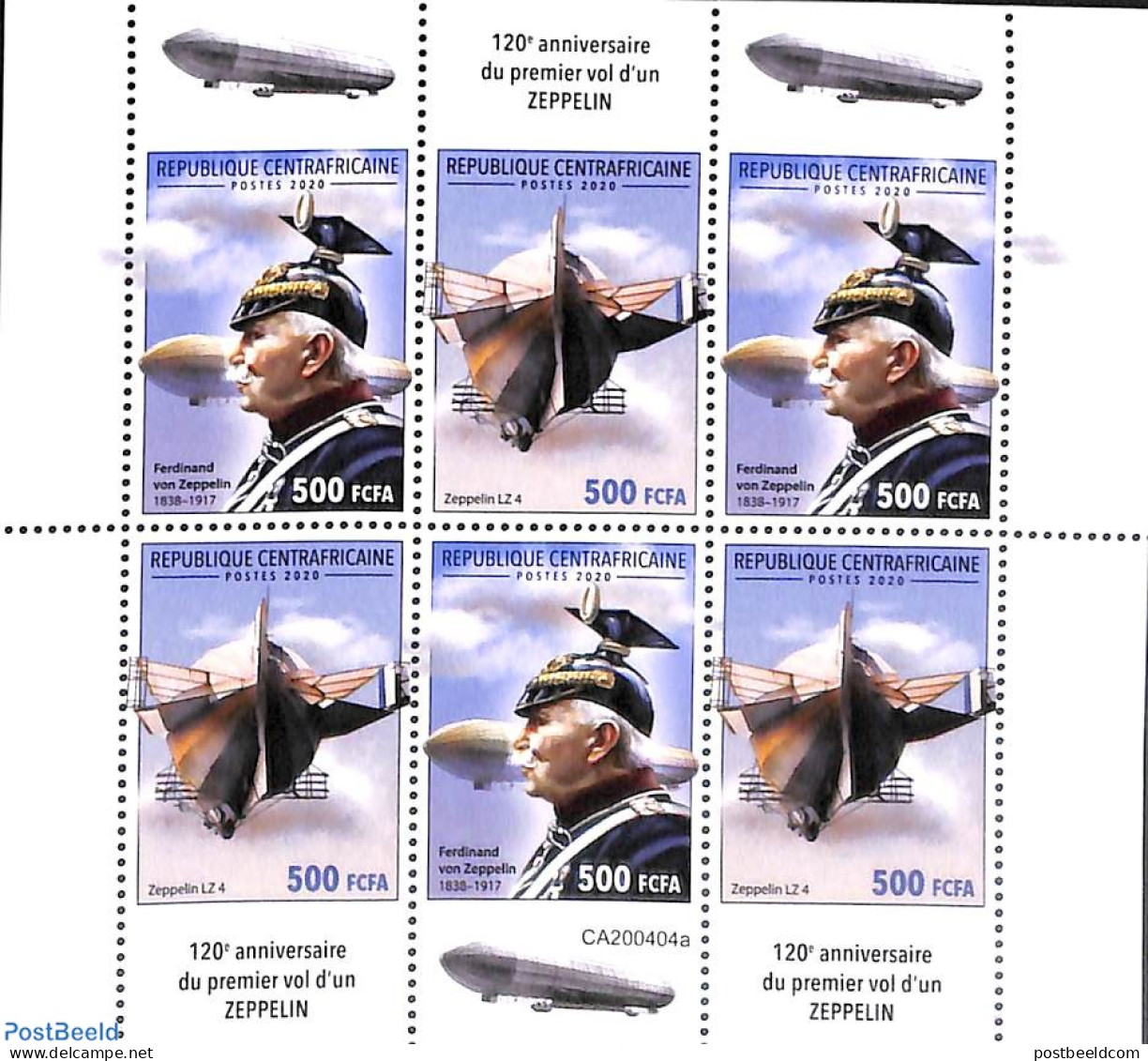 Central Africa 2020 Zeppelin M/s, Mint NH, Transport - Zeppelins - Zeppelins