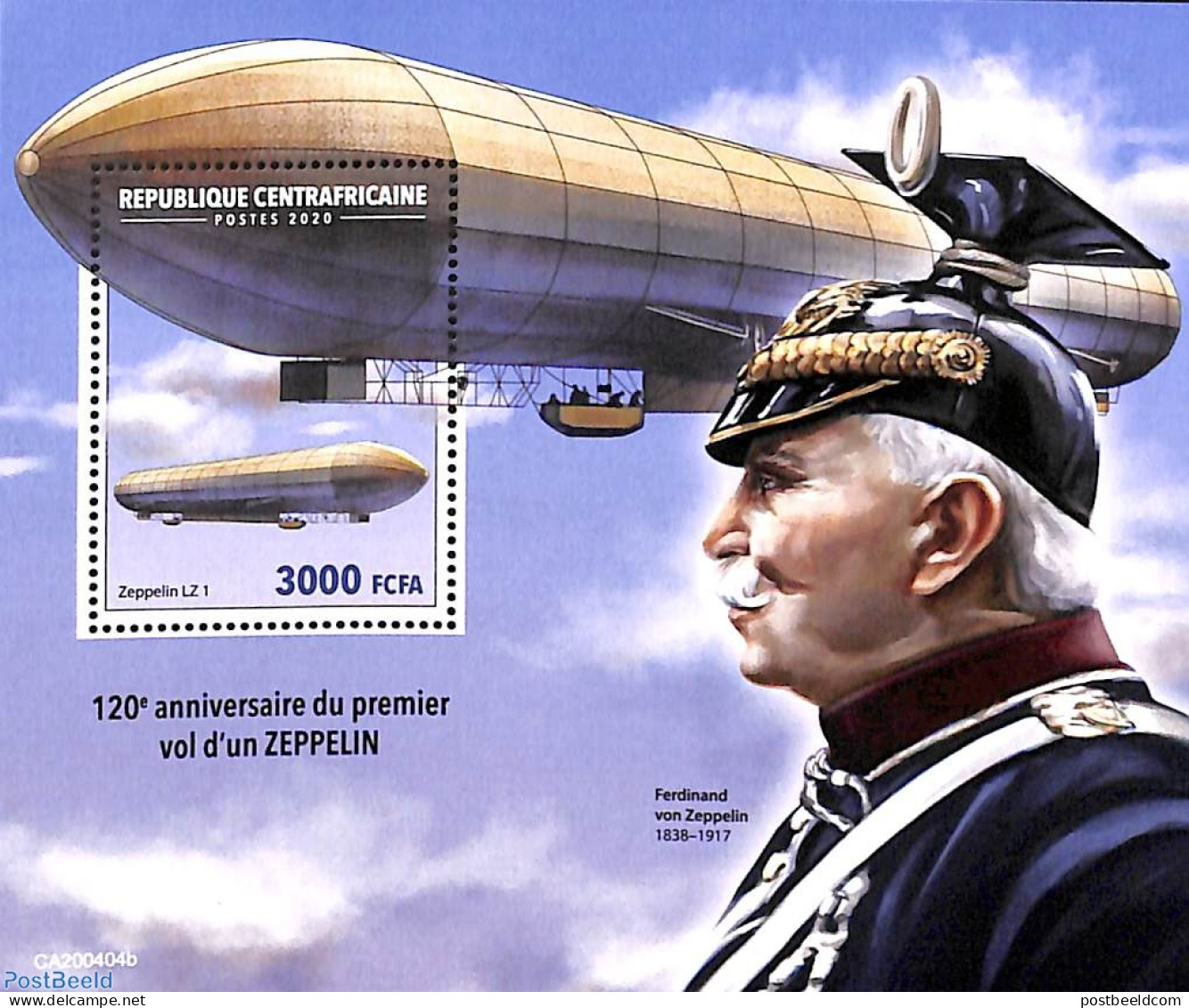Central Africa 2020 Zeppelin S/s, Mint NH, Transport - Zeppelins - Zeppelins