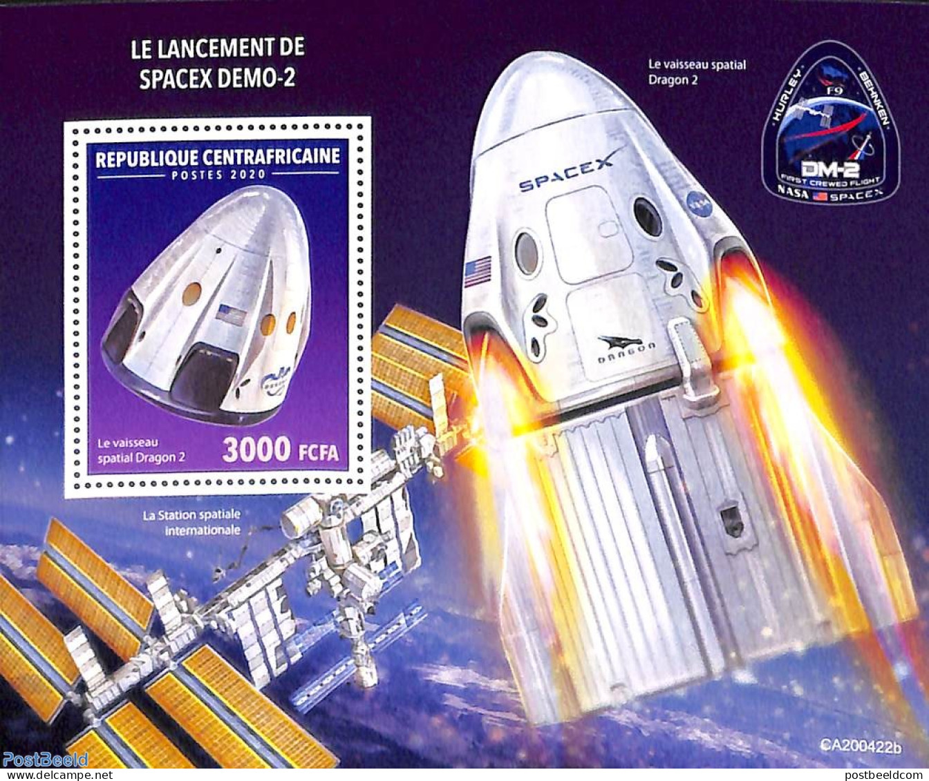 Central Africa 2020 Demo-2 S/s, Mint NH, Transport - Space Exploration - Central African Republic