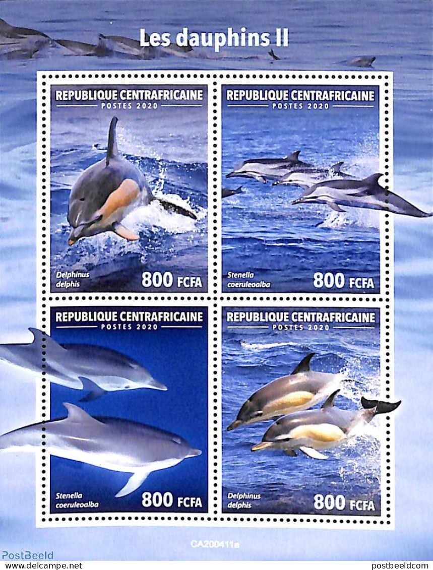 Central Africa 2020 Dolphins 4v M/s, Mint NH, Nature - Sea Mammals - Central African Republic