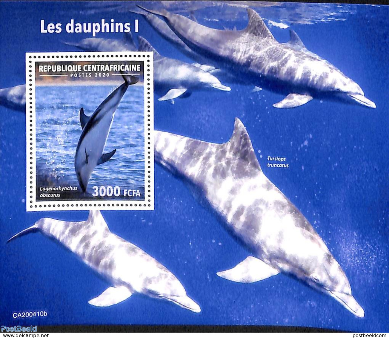 Central Africa 2020 Dolphins S/s, Mint NH, Nature - Sea Mammals - Centrafricaine (République)