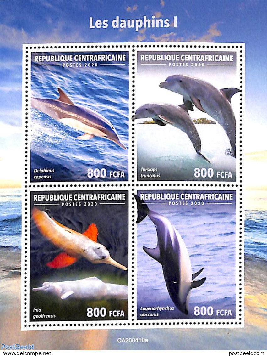 Central Africa 2020 Dolphins 4v M/s, Mint NH, Nature - Sea Mammals - Centrafricaine (République)