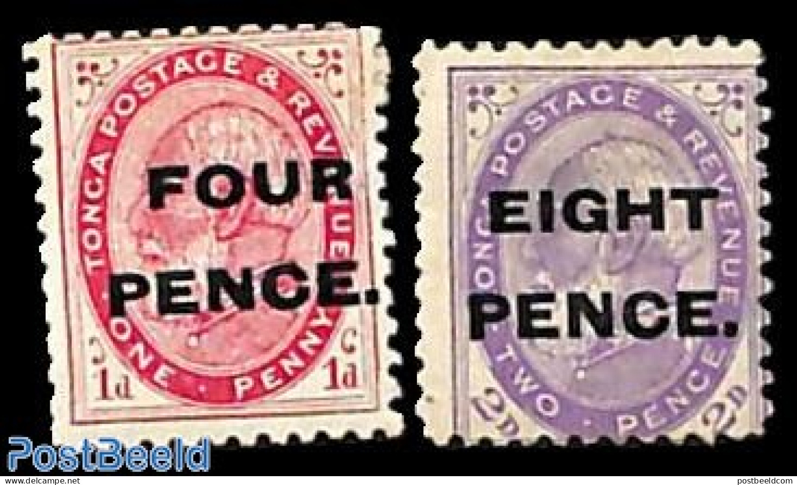 Tonga 1891 Overprints 2v, Without Gum, Unused (hinged) - Autres & Non Classés