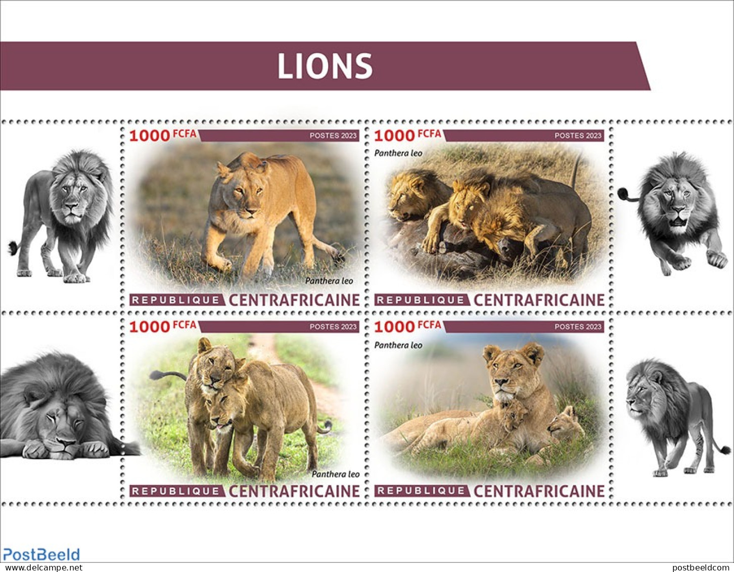 Central Africa 2023 Lions, Mint NH, Nature - Cat Family - Centrafricaine (République)