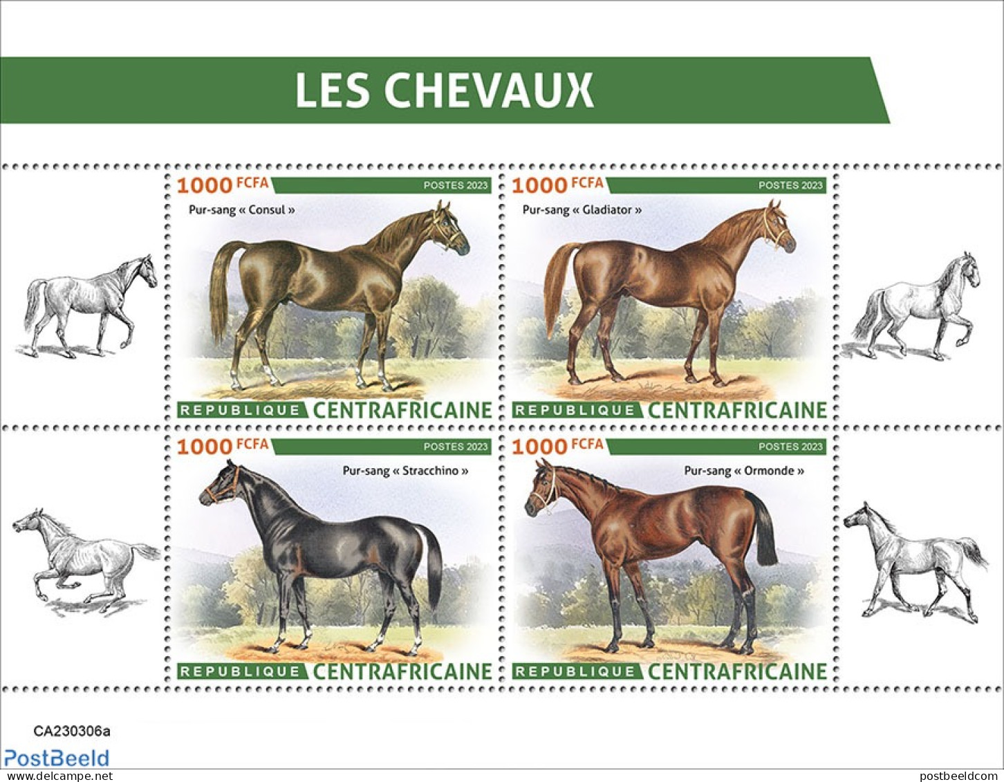 Central Africa 2023 Horses, Mint NH, Nature - Horses - Central African Republic