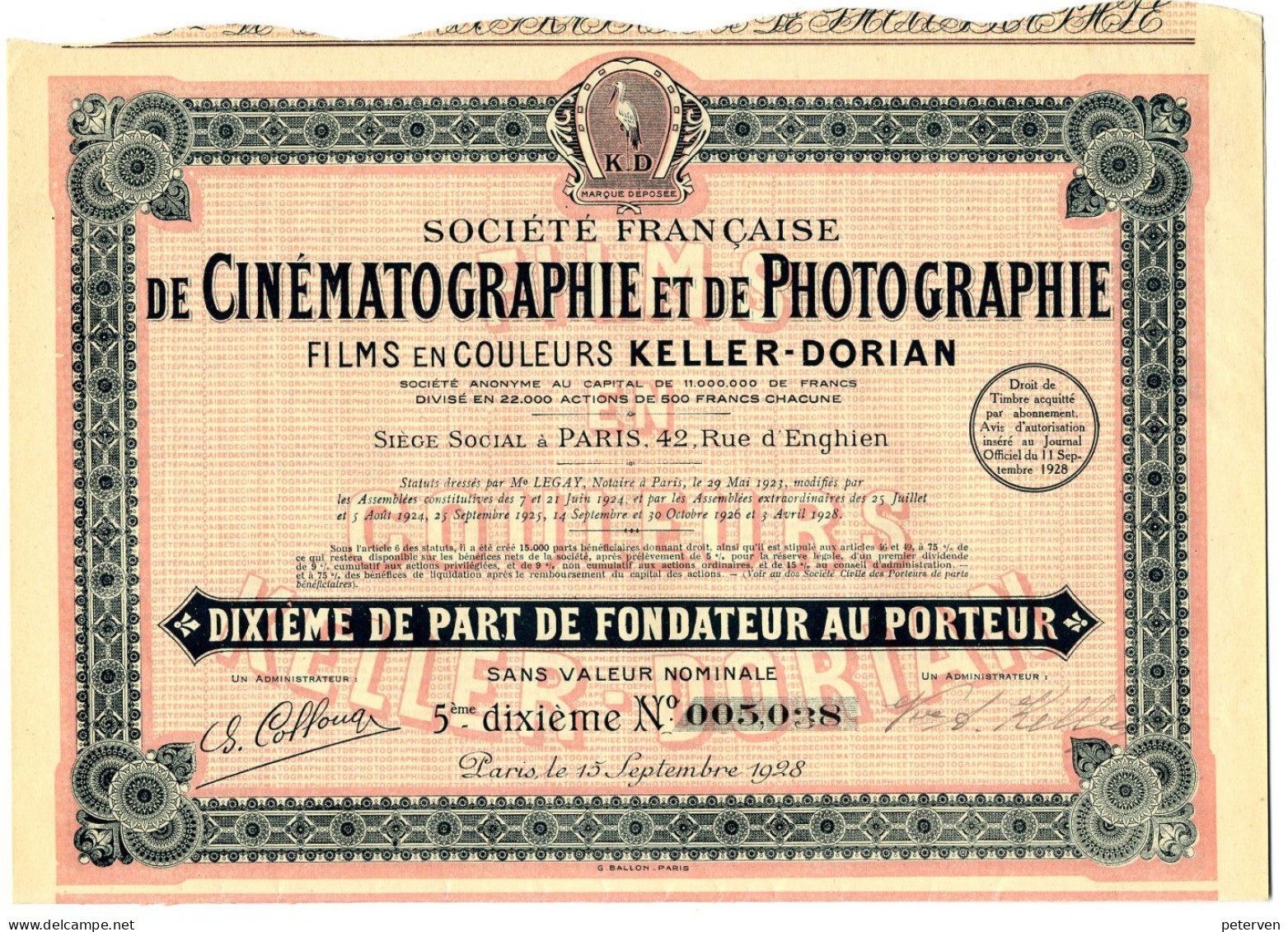 Francaise De CINÉMATOGRAPHIE Et De PHOTOGRAPHIE - Films En Couleurs Keller-Dorian - Cinéma & Theatre