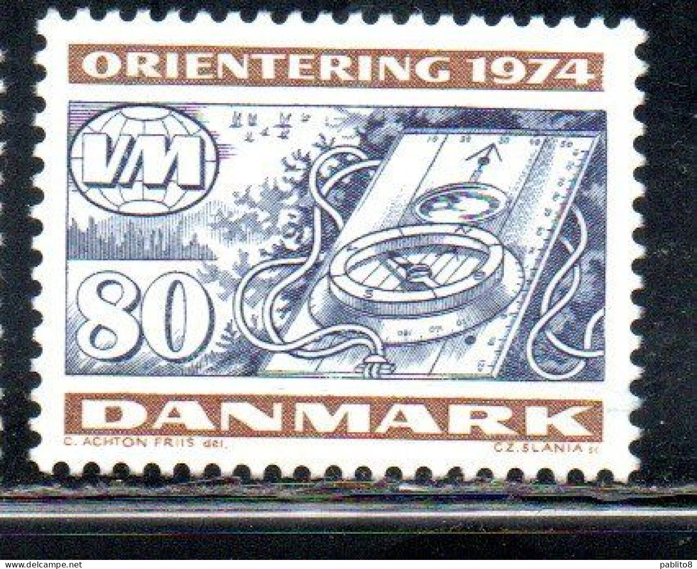 DANEMARK DANMARK DENMARK DANIMARCA 1974 WORLD ORIENTEERING CHAMPIONSHIPS COMPASS 80o MNH - Neufs