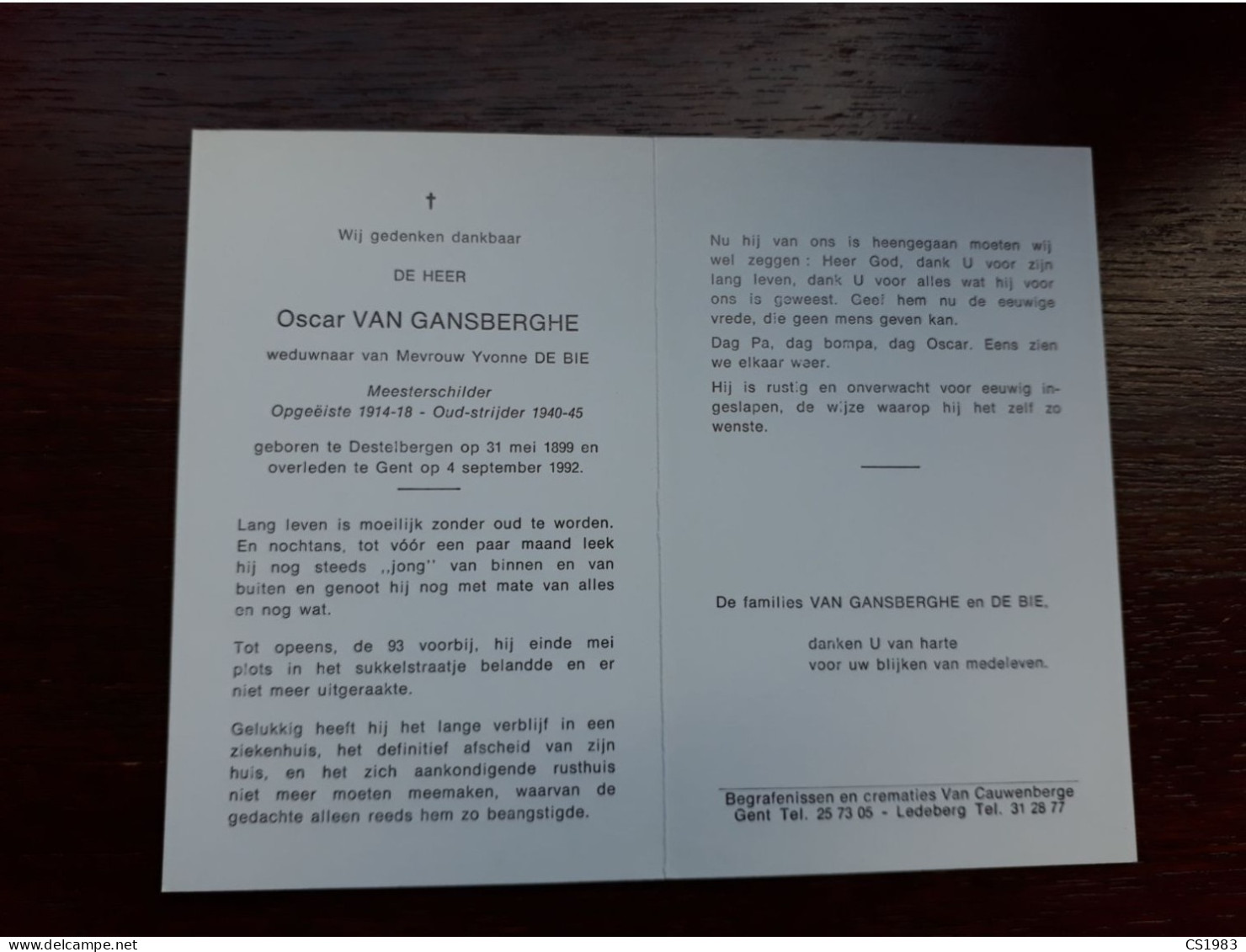 Meesterschilder - Oscar Van Gansberghe ° Destelbergen 1899 + Gent 1992 X Yvonne De Bie - Obituary Notices