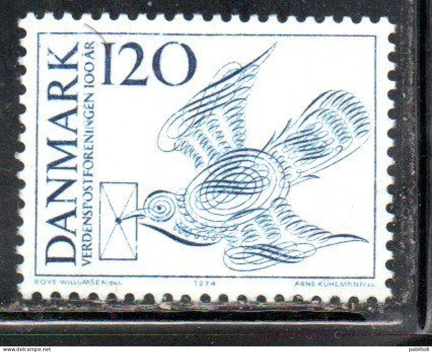 DANEMARK DANMARK DENMARK DANIMARCA 1974 CENTENARY OF UPU CARRIER PIGEON 120o MNH - Unused Stamps