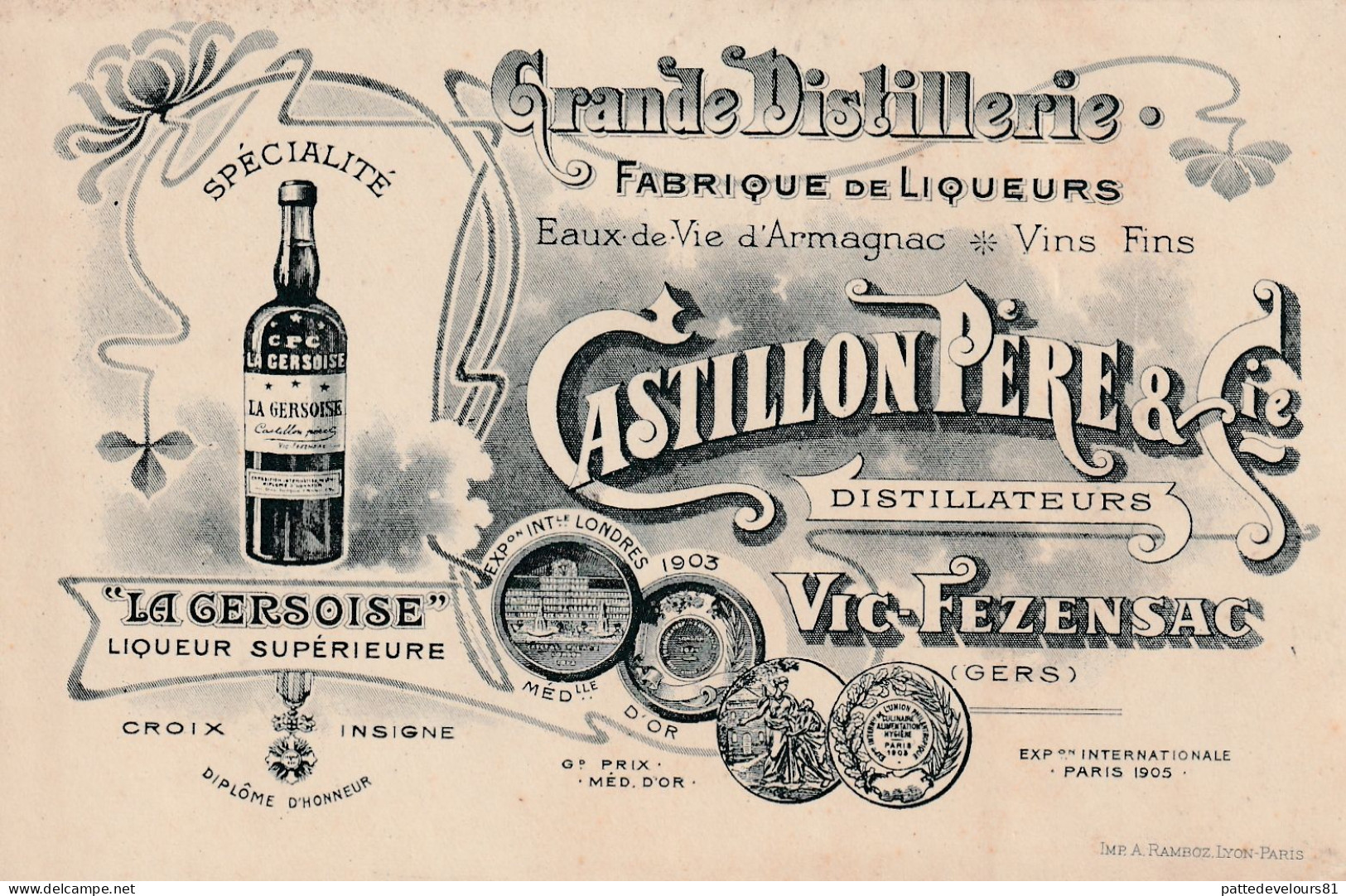 CPA Carton Publicitaire Publicité (32) VIC FEZENSAC Distillateur CASTILLON Père & Fils Liqueur "la Gersoise" Armagnac - Advertising