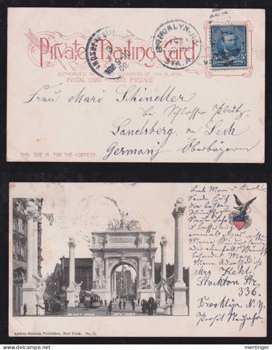 USA 1900 Picture Postcard BROOKLYN X LANDSBERG LECH Bavaria DEWEY ARCH - Covers & Documents