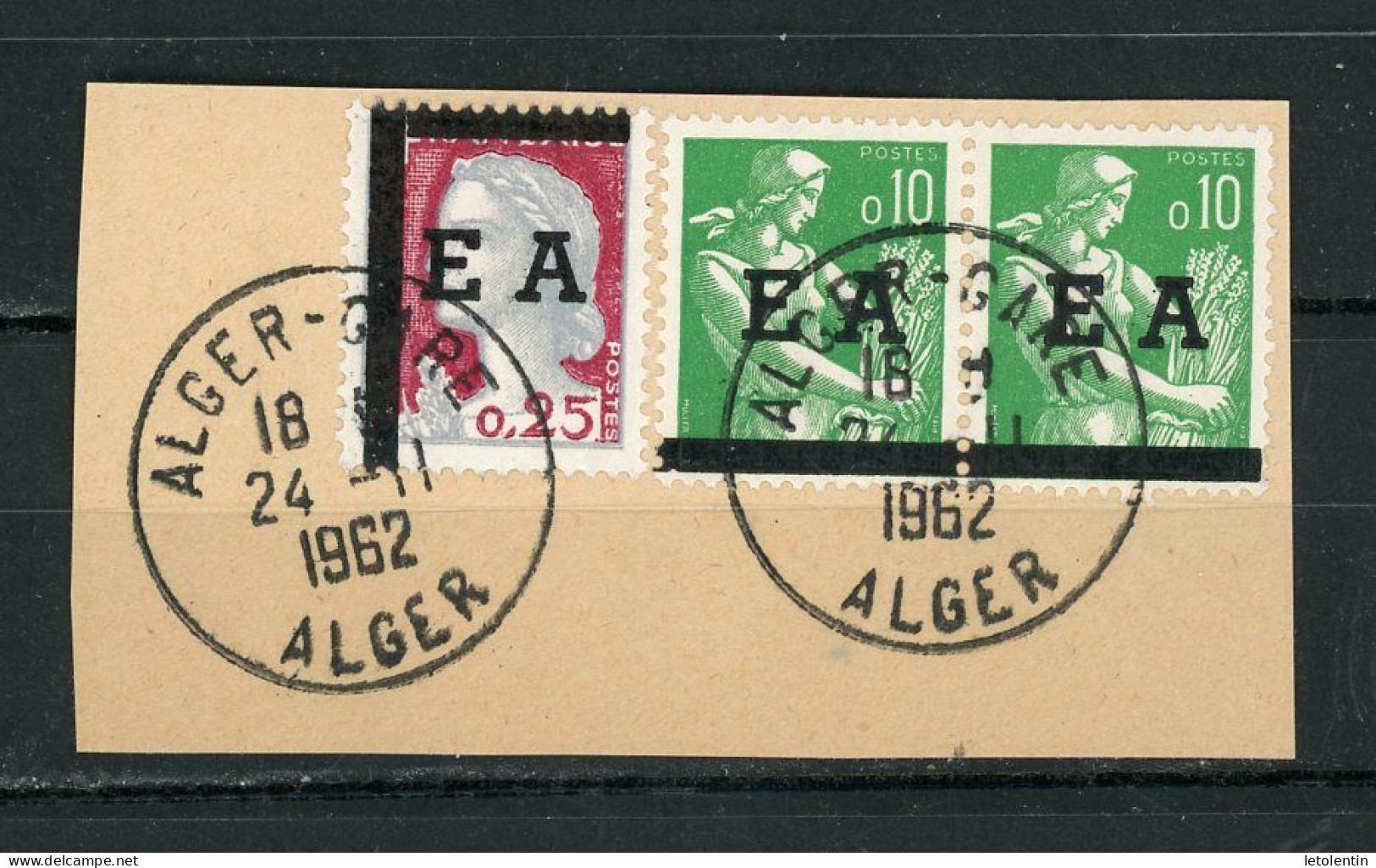 ALGÉRIE : TYPE MOISSONNEUSE - (SURCH. EA) N° Yvert 359+360 Obli. SUR FRAGMENT - Algérie (1962-...)