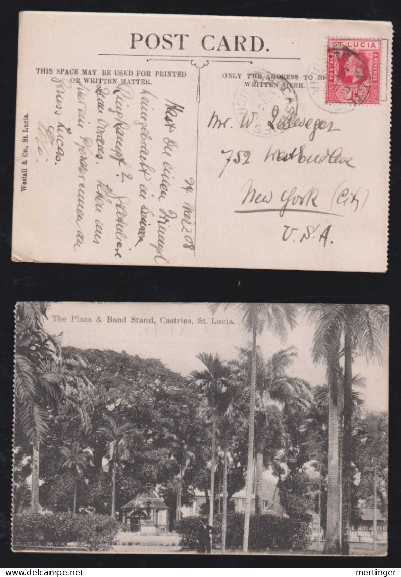 St Lucia 1908 Picture Postcard CASTRIES X NEW YORK USA - Ste Lucie (...-1978)