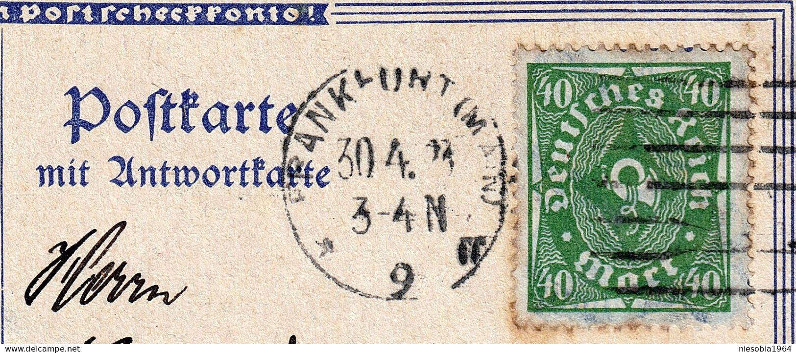 Correspondence Card Georg Ochs - Frankfurt (Main) To Leo Kaffenda Vienna 30 IV 1923 German Reich Mark 40 Marks - Postcards