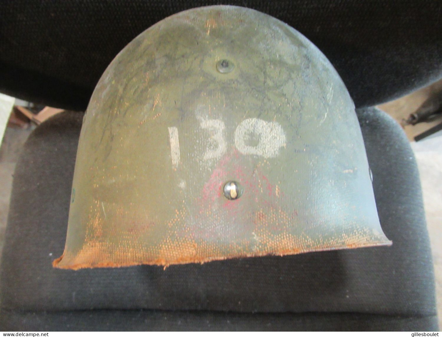 Authentique et rare casque M! américain de la seconde guerre mondiale complet avec son Liner. First Armored division!