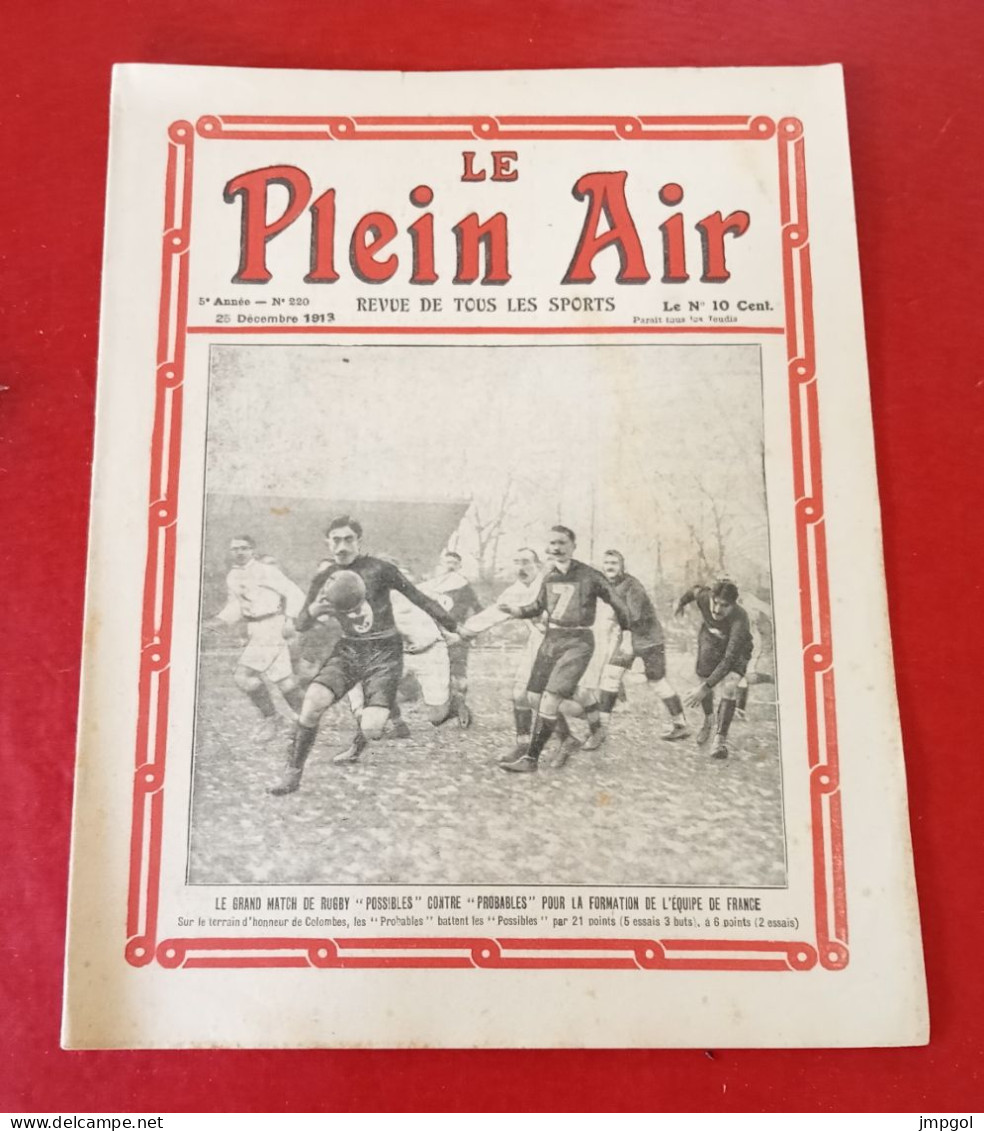 Le Plein Air N°220 Déc 1913 Equipe France Rugby Boxe Langford Jeanette Cross Challenge Le Néziere St Cloud Vélo Torpille - 1900 - 1949