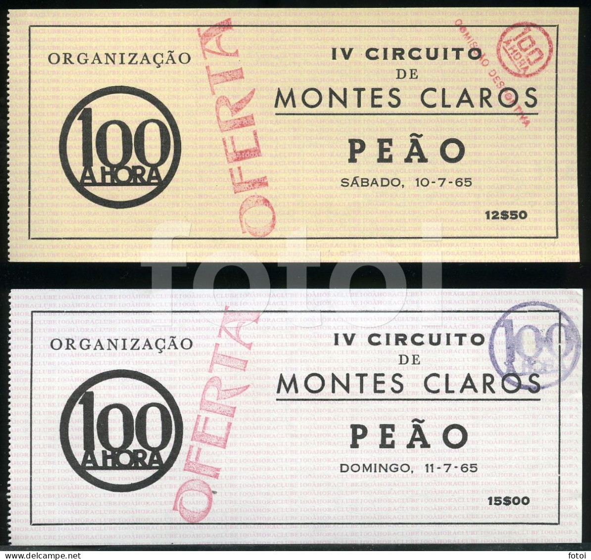 1965 CIRCUITO MONTES CLAROS CORRIDA AUTOMOVEIS ORIGINAL Tickets Automobile RALI RALLY RALLYE PORTUGAL RACING CAR COURSE - Publicités