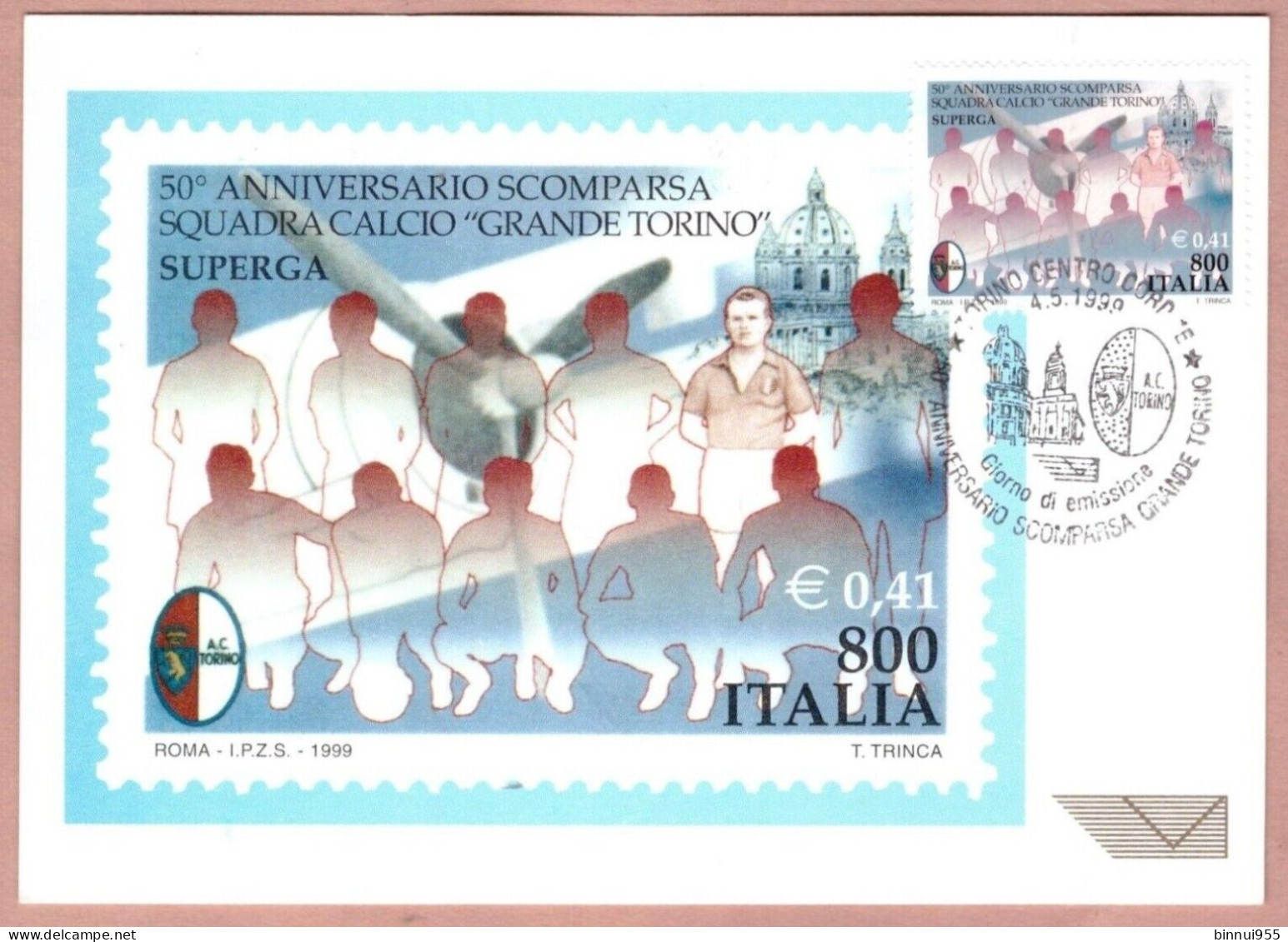 Cartolina Calcio 50° Anniversario Scomparsa Grande Torino Annullo Filatelico - Soccer