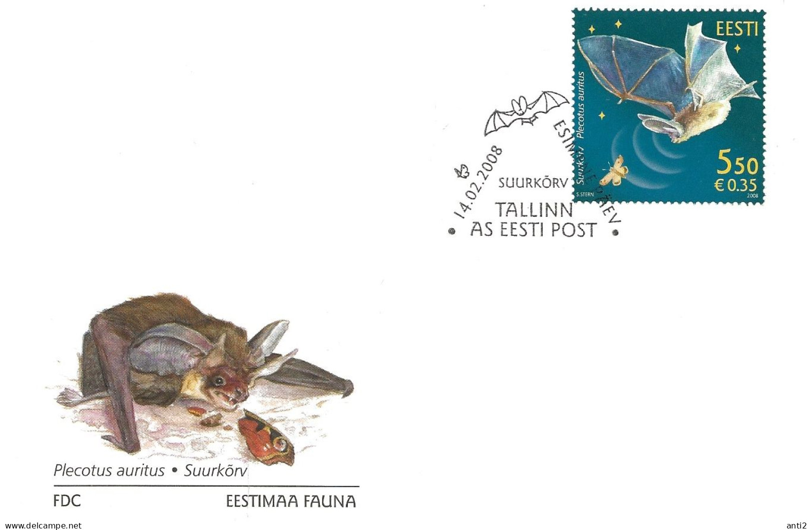 Estonia Eesti Estland 2008 Native Fauna (VII), Long-eared Bat (Plecotus Auritus) Mi 604 FDC - Estonie