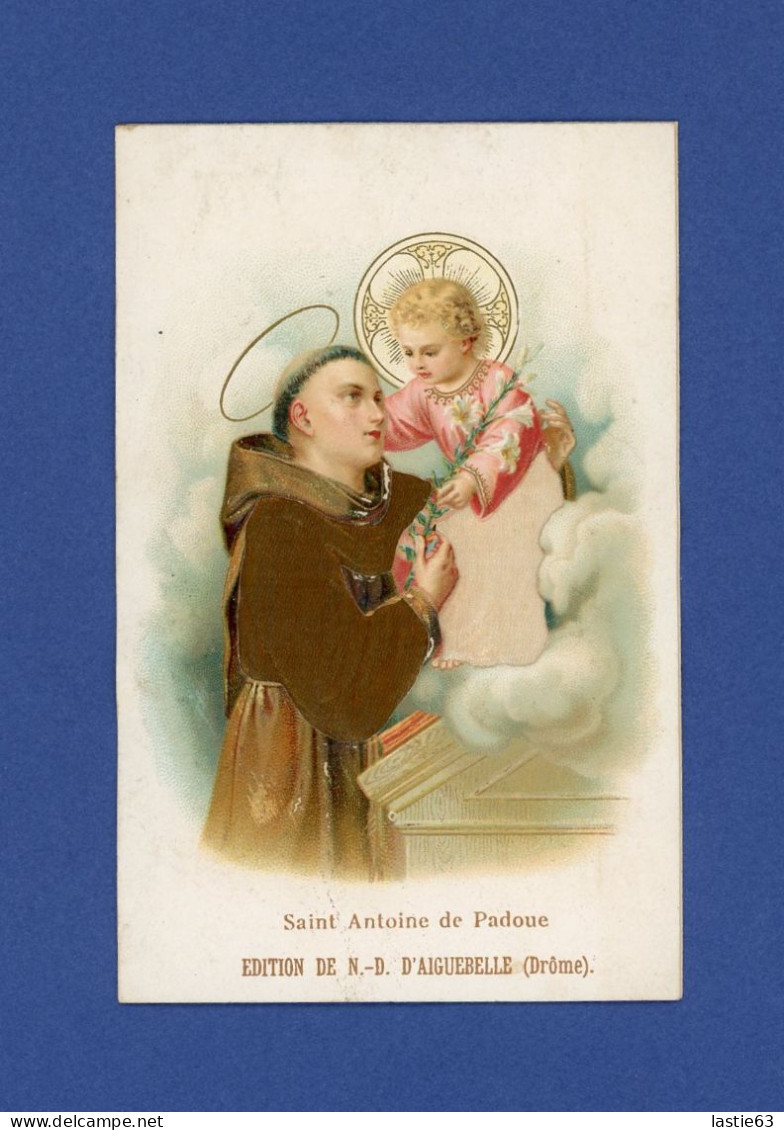 Image Religieuse Souvenir De  N. D. D' Aiguebelle  Saint Antoine De Padoue  Bas De La Robe De L'Enfant  Jésus Tissu Soie - Images Religieuses