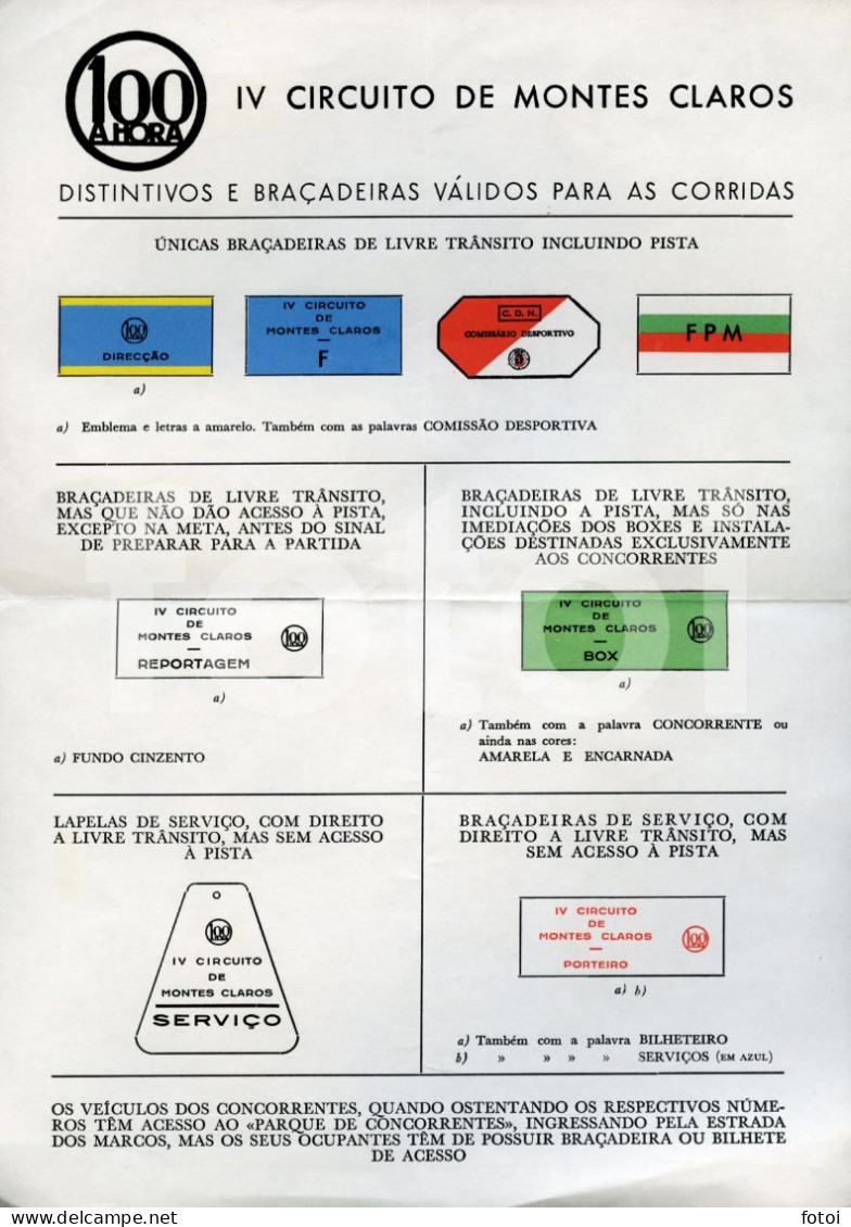 1965 CIRCUITO MONTES CLAROS CORRIDA AUTOMOVEIS ORIGINAL Distintivos RALI RALLY RALLYE PORTUGAL RACING CAR COURSE - Werbung
