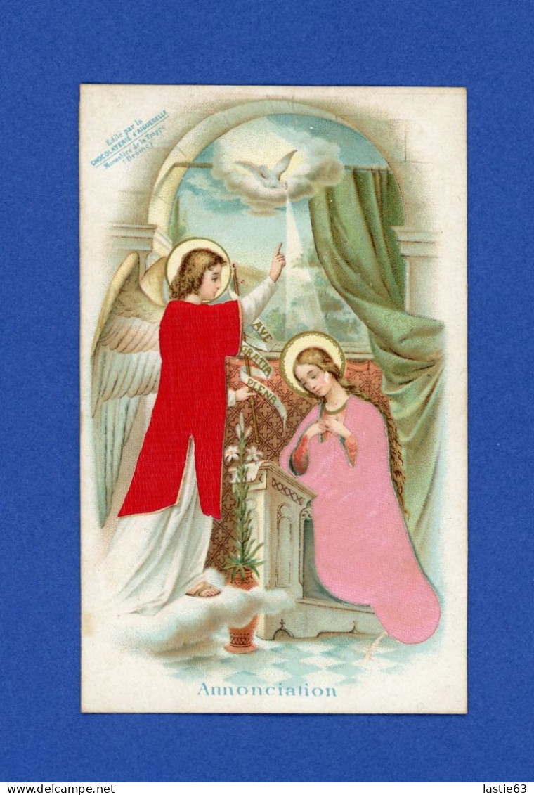 Image Religieuse Souvenir De  N. D. D' Aiguebelle  Annonciation  Ange  Marie   Tissu  Soie - Images Religieuses