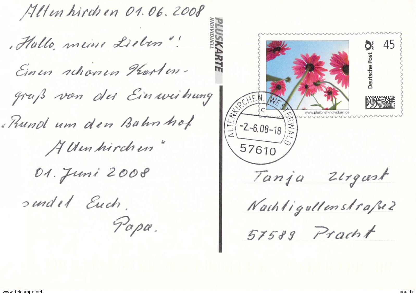 Germany Plusbrief Individuell Flowers Posted Altenkirchen 2008. Postal Weight Approx 40 Gramms. Please Read Sales Condit - Privé Postkaarten - Gebruikt