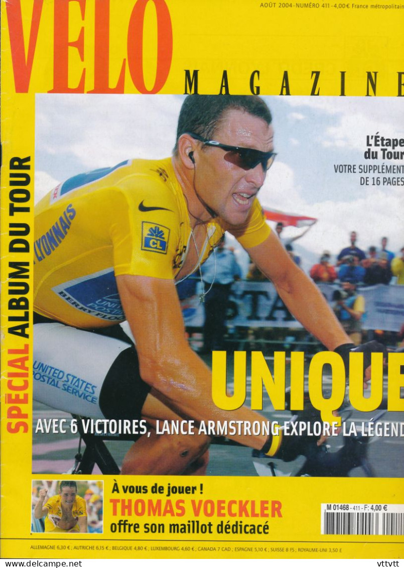 VELO MAGAZINE Août 2004, N° 411, Spécial Album Du Tour De France, Armstrong, Thomas Voeckler, Ivan Basso, Nazon, Goubert - Sport