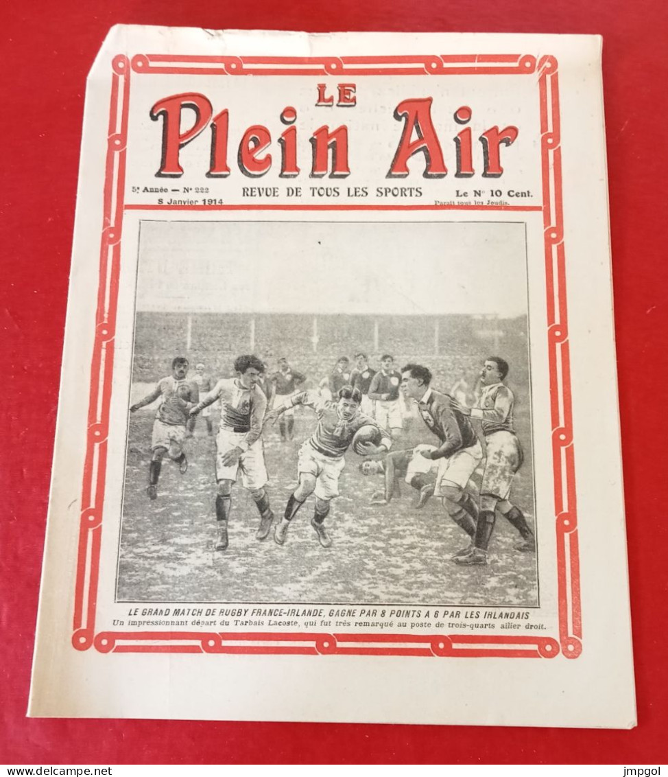 Le Plein Air N°222 Janv 1914 France Irlande Rugby Football Lions De Flandres Lille Hydravion Marine De Guerre Vel D'Hiv - 1900 - 1949
