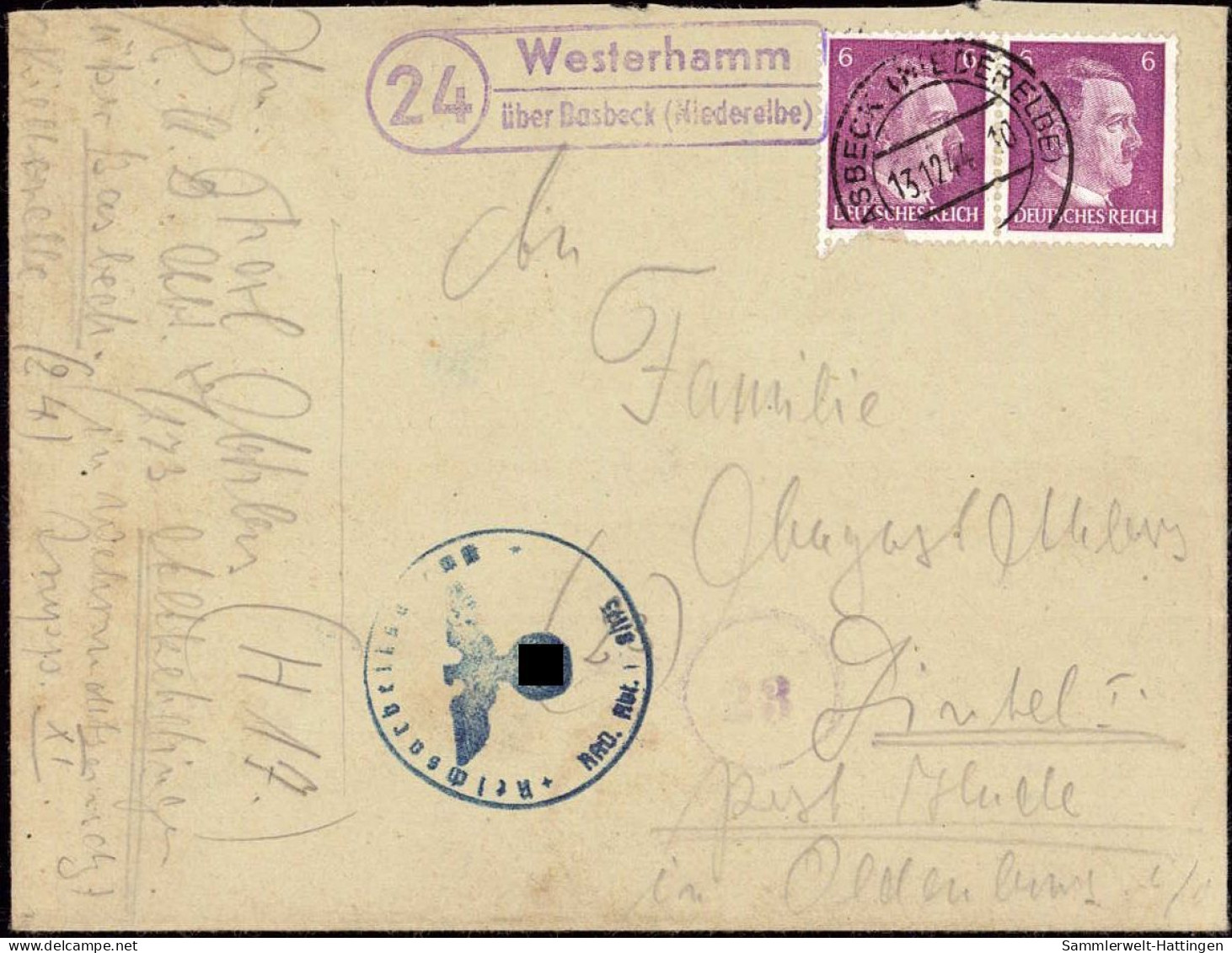 604298 | Brief, 1944; Aus Dem RAD Lager Altkehdingen über Basbeck, Posthilfsstelle Westerhamm Mit (24) PLZ | Hemmoor (W - Enveloppes