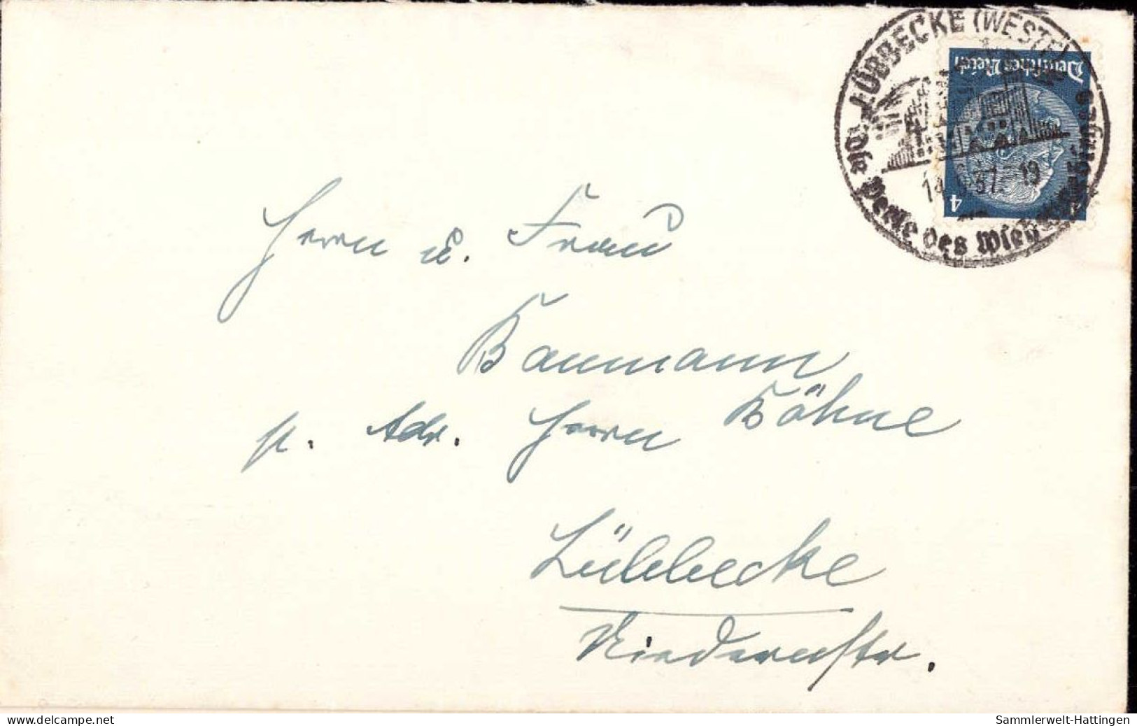 604293 | Visitenkarte Mit Gratulation Der Familie Löwenstein Zur Hochzeit Baumann 1937, Judaica | Lübbecke (W 4990) - Enveloppes